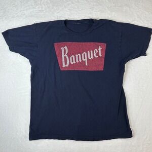 Coors Banquet Beer Graphic T-Shirt Navy Blue Distressed Logo Mens XL 22x26